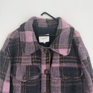 Greylin Anthropologie Eyelash Knit Plaid Button Front Shacket In Purple Lavender